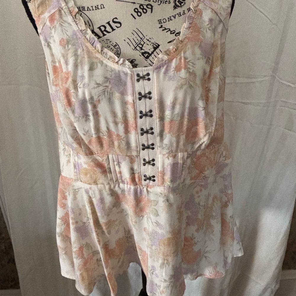 Torrid Pink and Orange Blouse Peplum V-Neck